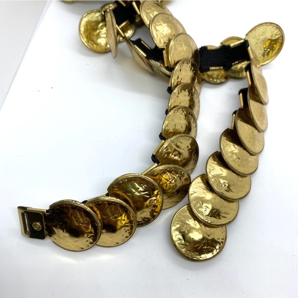 Stretchy Belt Goldtone Metallic Disc Belt Vintage - Picture 8 of 8